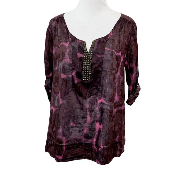 J.Crew Tops - J Crew Size 4 Pink Purple Semi Sheer Roll Tab Sleeves Top